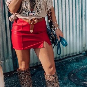 Magenta pink leather mini skirt